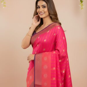 Woman South Indian look Banarasi Silk Saree with Zari Pallu