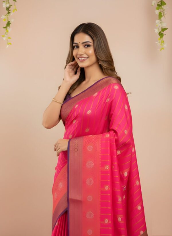 Woman South Indian look Banarasi Silk Saree with Zari Pallu