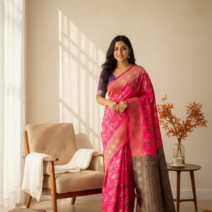 Women Fancy Banarasi Saree with Golden Zari Work