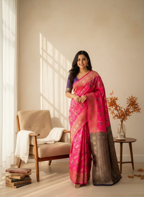Women Fancy Banarasi Saree with Golden Zari Work